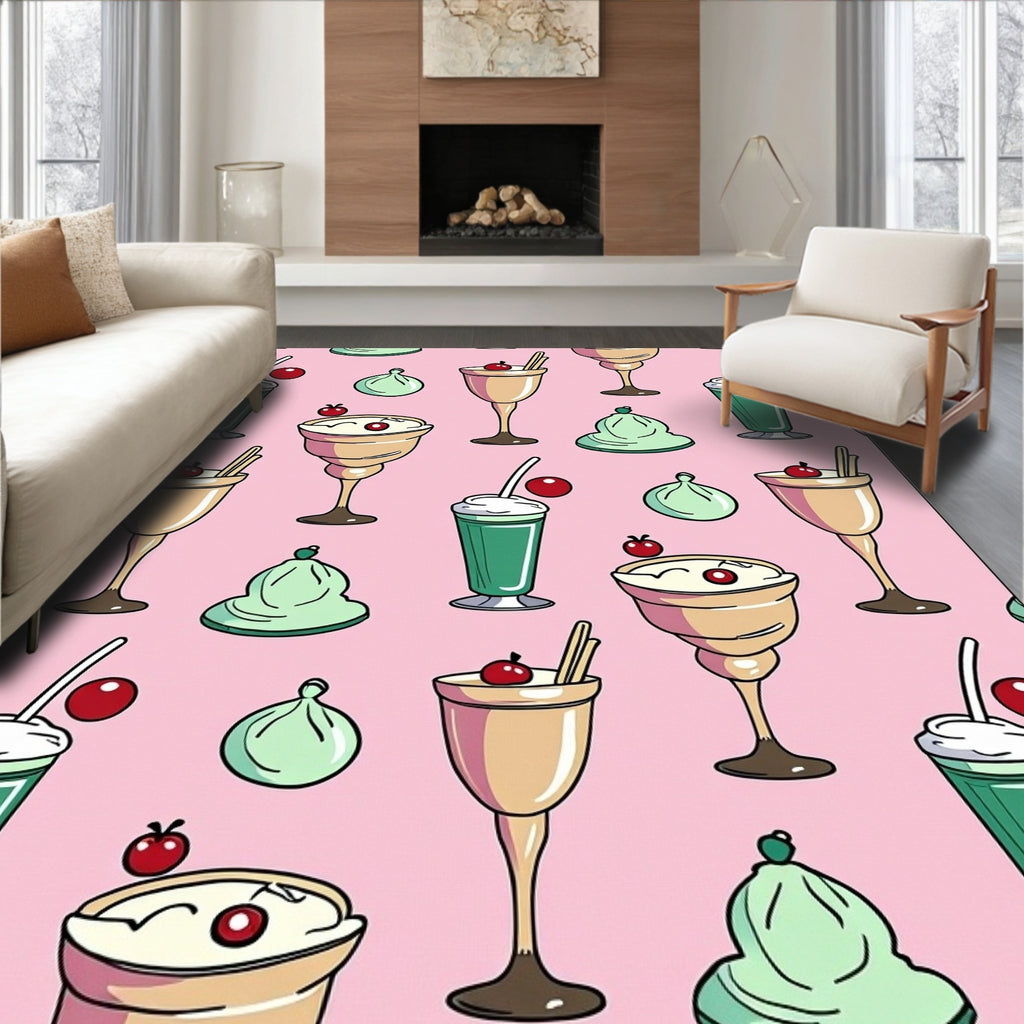 Pastel Pink Creamy Drinks Cherries Rug