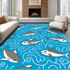 Oceanic Blue Dolphin Swirls Rug