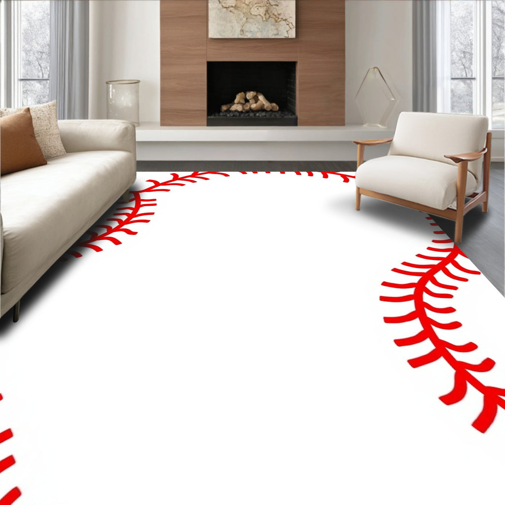 Crimson Baseball Stitch Curve Rug
