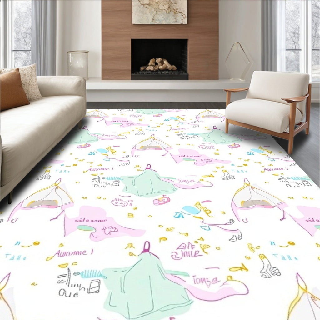 Doodle Abstract Pastel Figures Rug