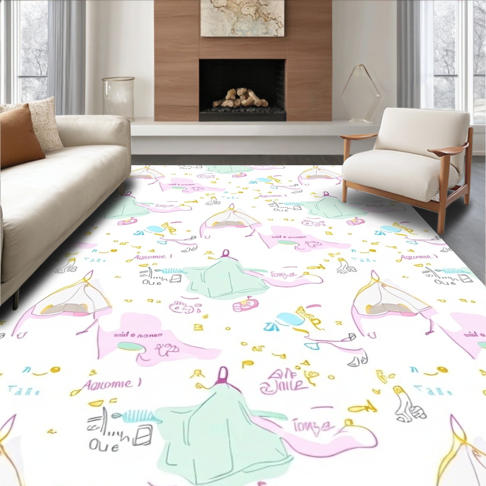 Doodle Abstract Pastel Figures Rug