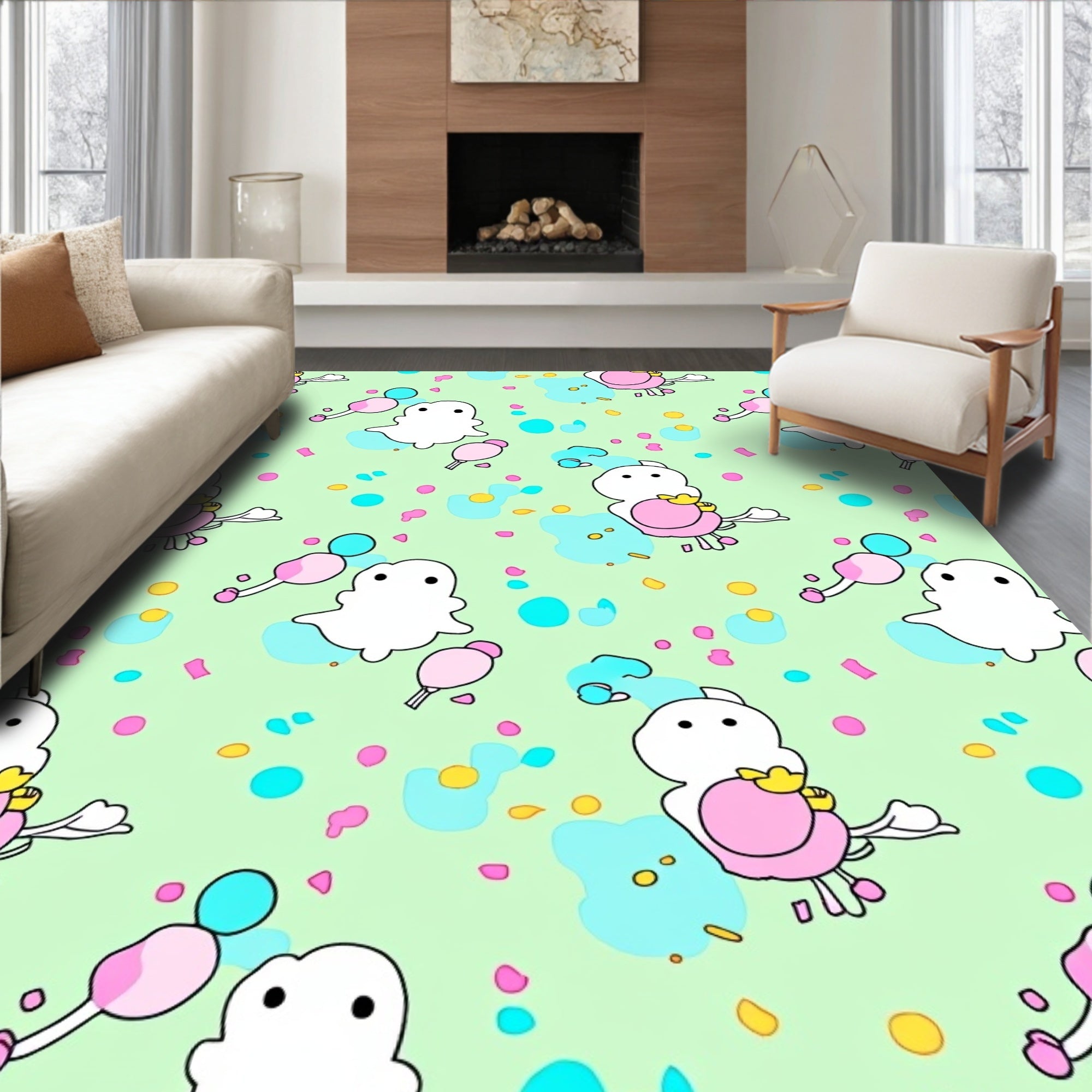 Cute White Ghost Pastel Confetti Rug