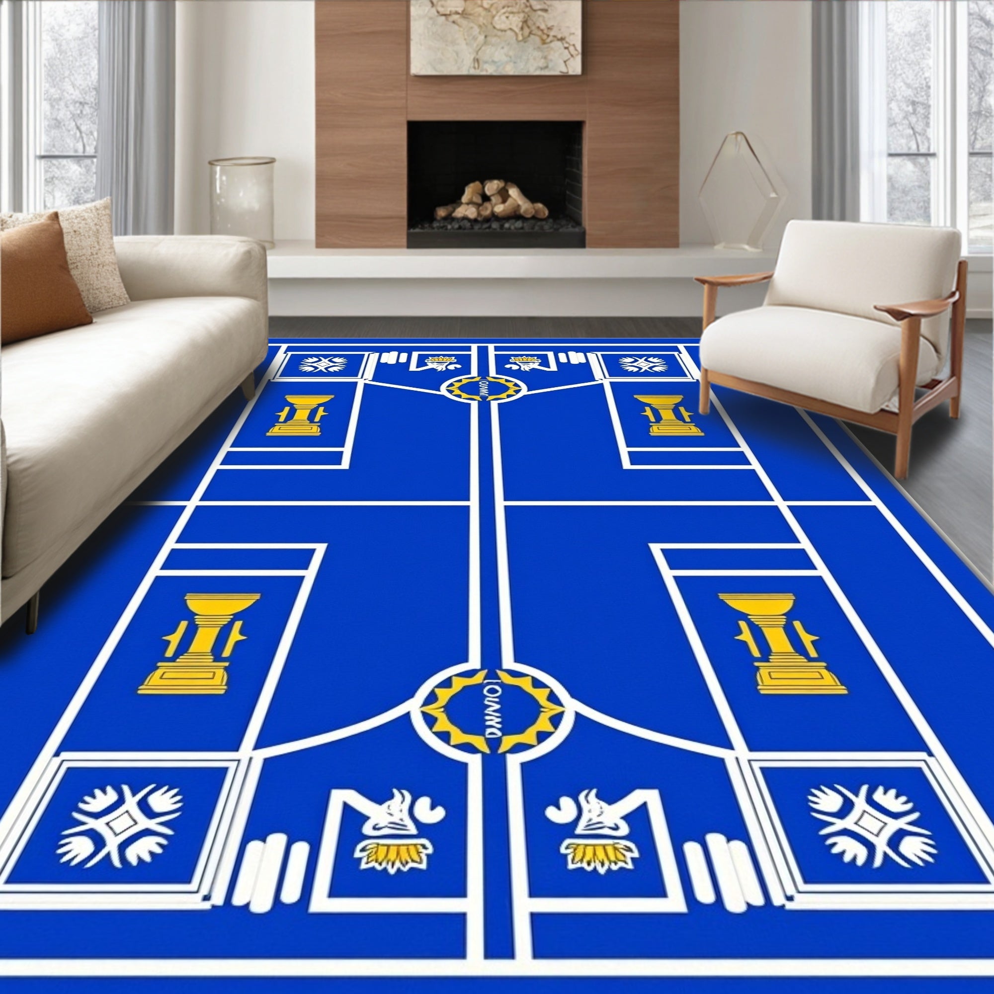 Royal Blue Golden Trophy Geometric Rug