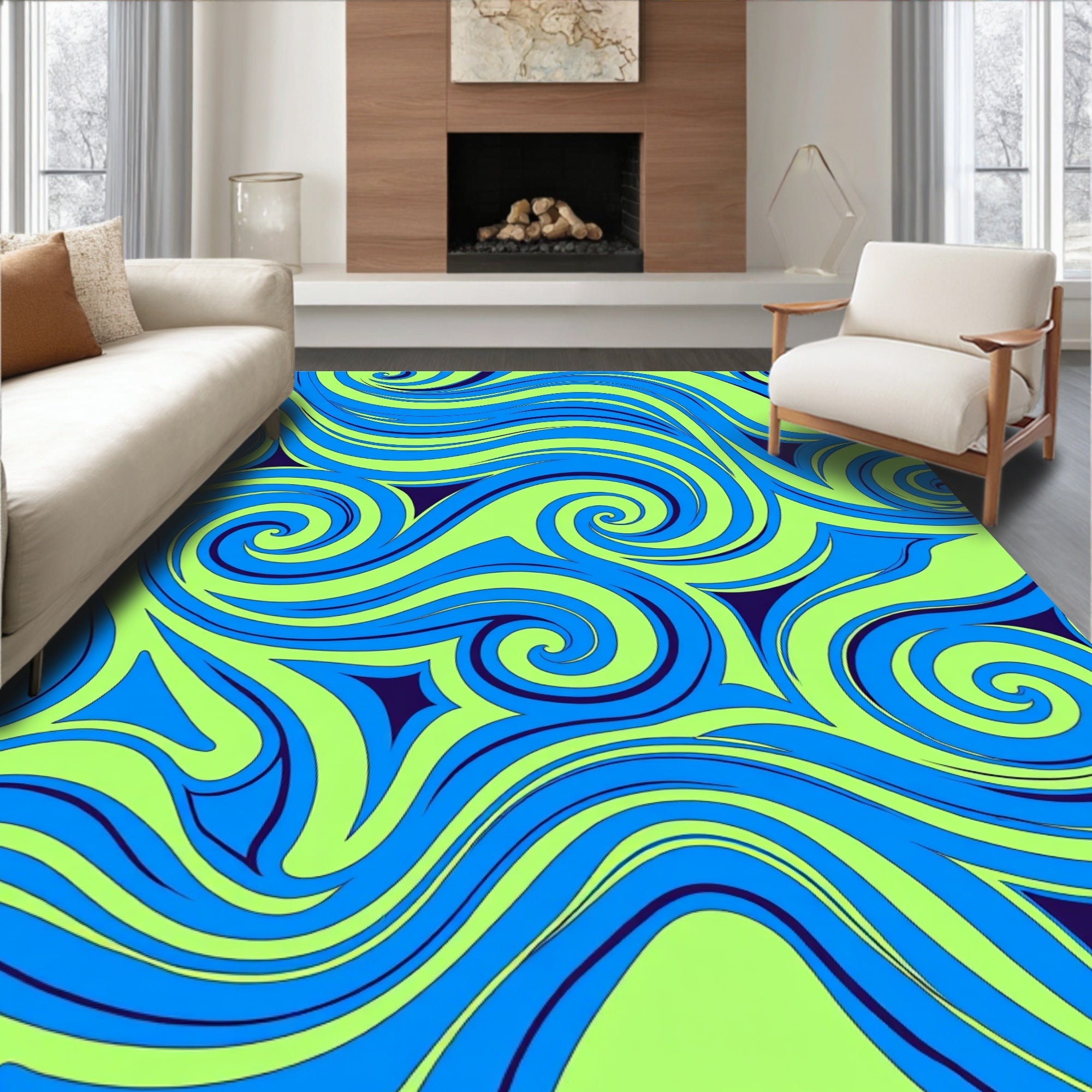 Vibrant Blue Green Swirls Rug