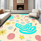 Cream Blue Abstract Organic Floral Rug