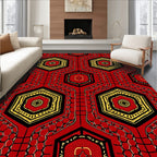 Red Black Yellow Hexagonal Medallion Rug