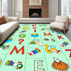 Playful Alphabet Creatures Rainbow Accents Rug
