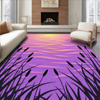Pink Yellow Sunset Bulrush Water Waves Rug