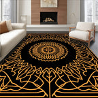 Orange Floral Sunburst Square Frame Rug