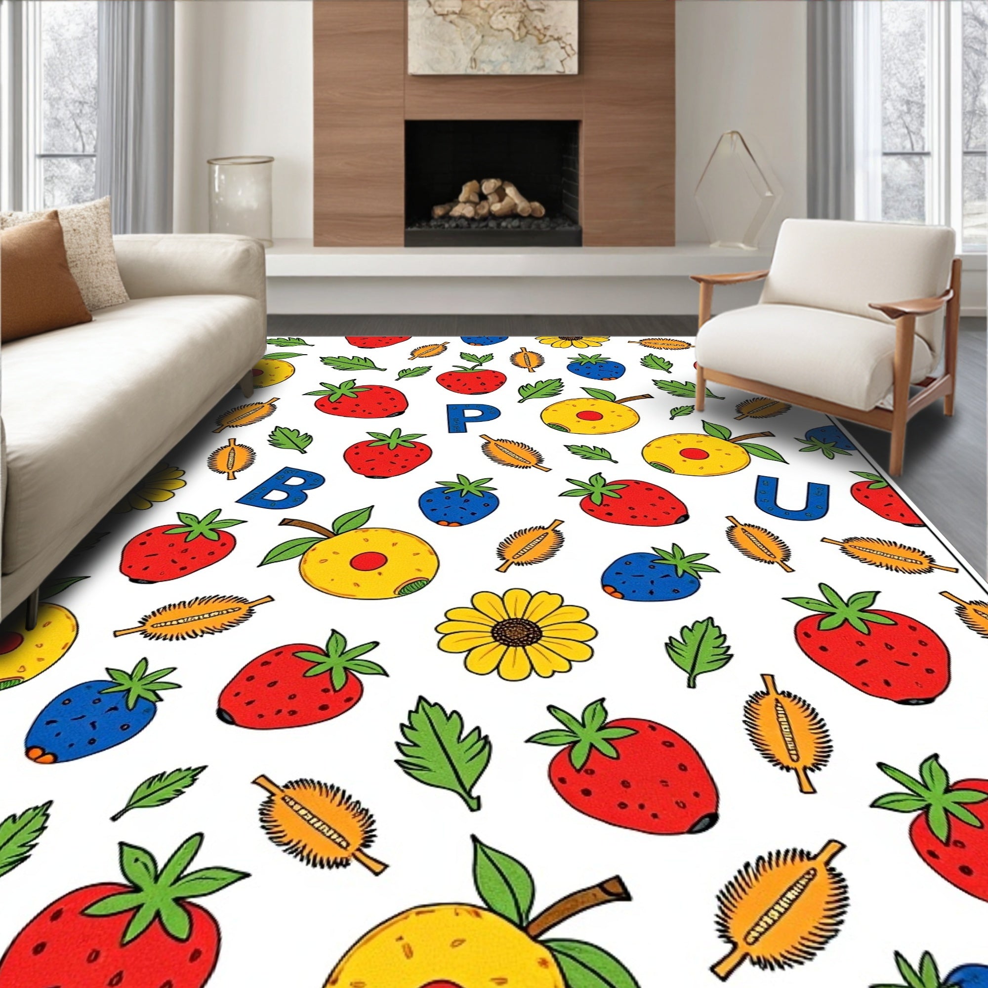 Whimsical Fruit Letters Meadow Rug