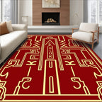 Deep Red Golden Geometric Frame Rug