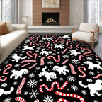 Sweet White Puppy Candy Cane Snowflakes Rug