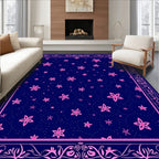 Navy Pink Starry Night Floral Border Rug