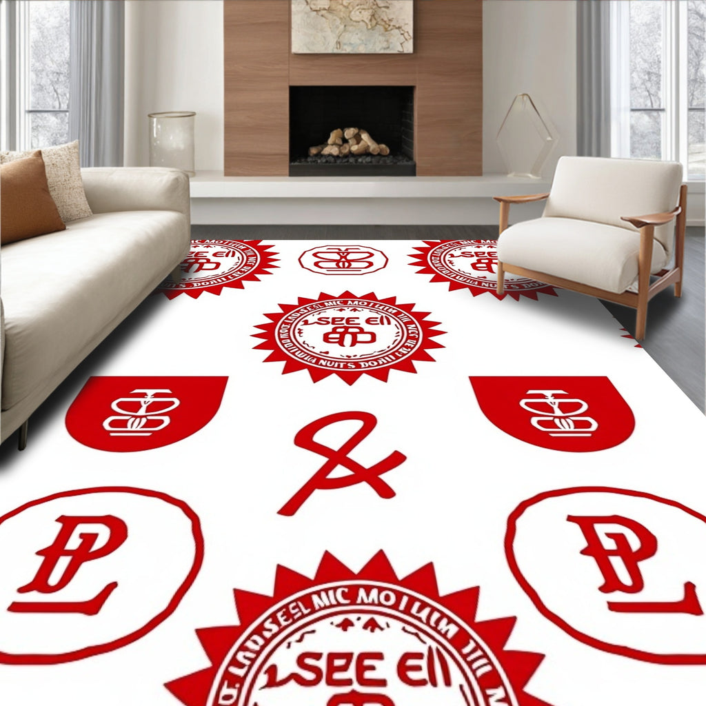Red Circular Emblem and Symbol Rug