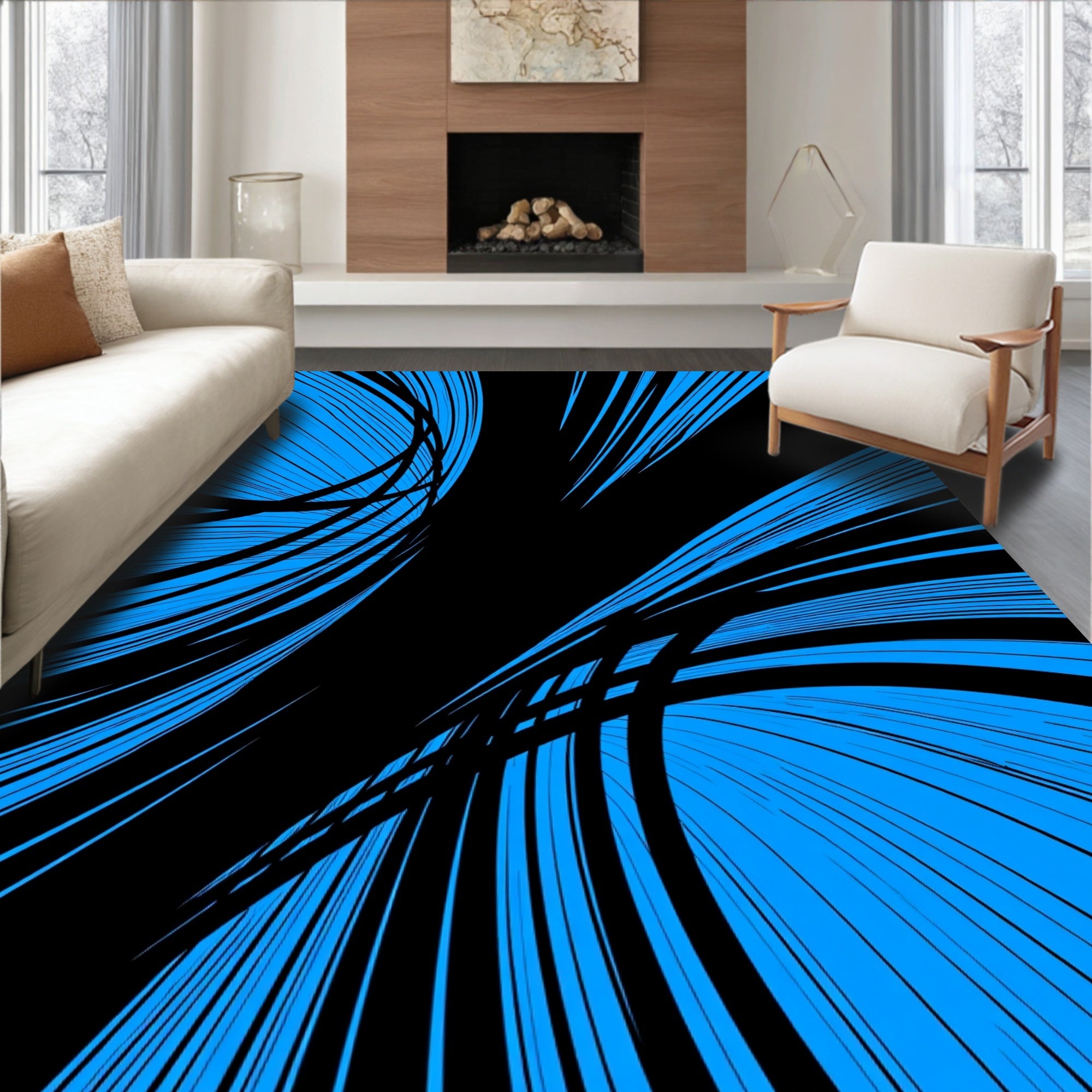Dynamic Electric Blue Streaks Rug