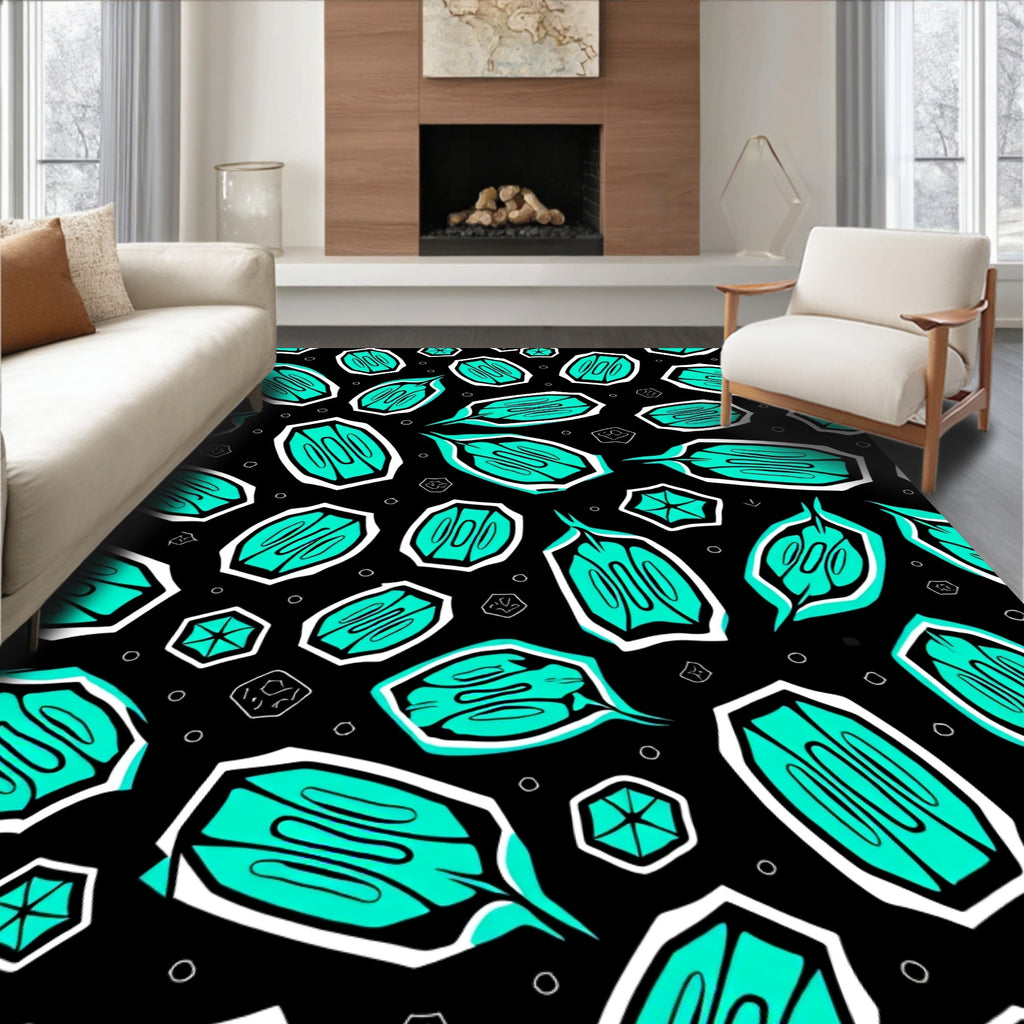 Vibrant Teal Crystal Geometric Burst Rug