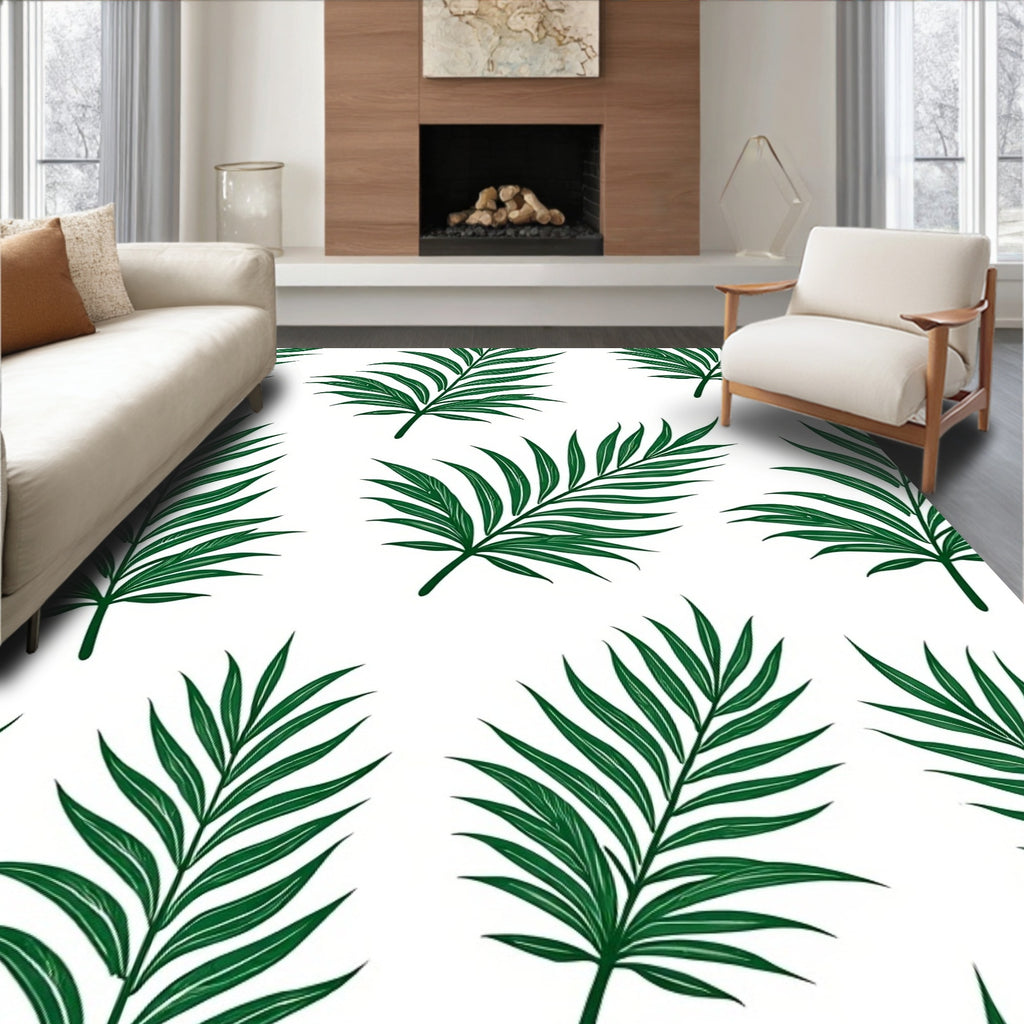 Emerald Green Tropical Palm Frond Rug