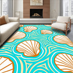 Aqua Orange Shell Waves Rug