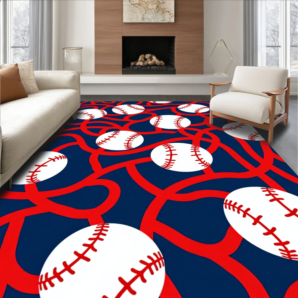 Navy Red Baseball Swirl Rug