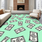Mint Green Cartoon Money Bills Rug