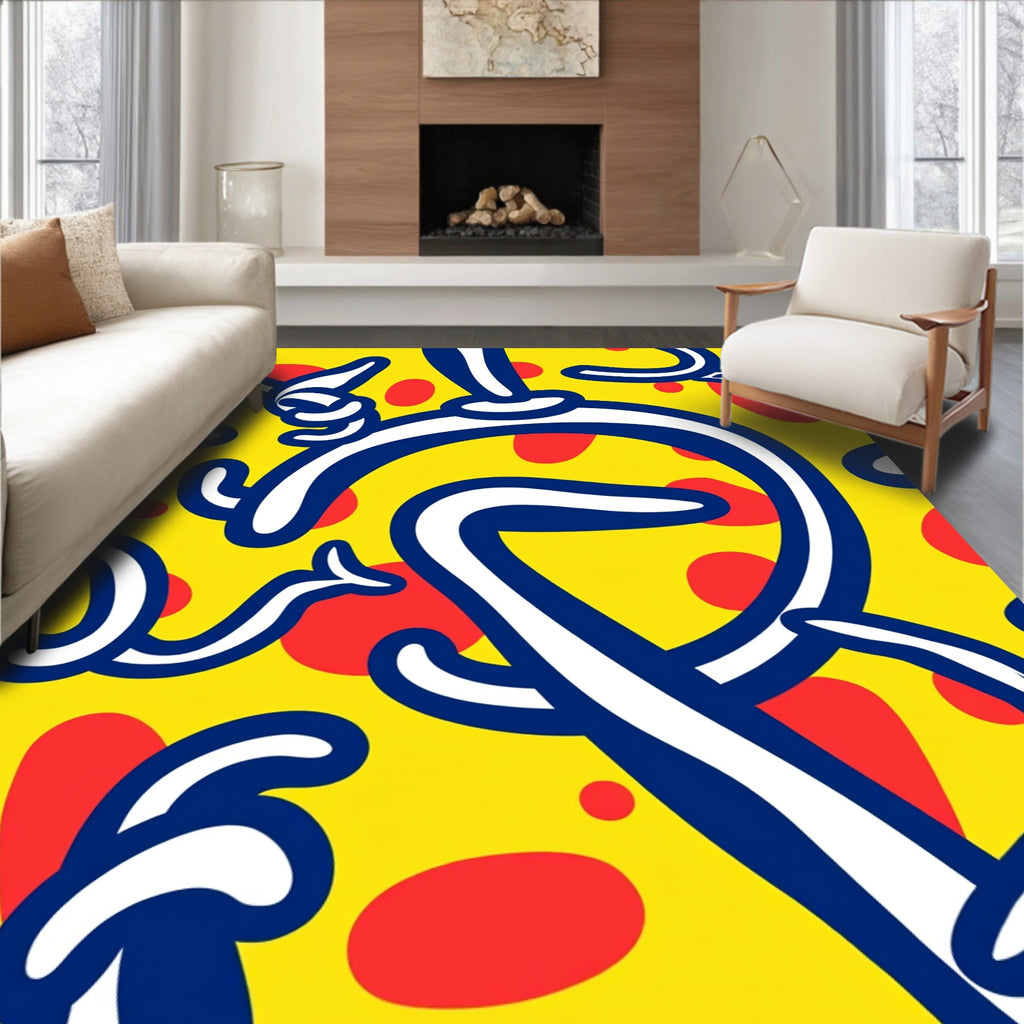 Bold Blue White Swirl Yellow Red Dots Rug