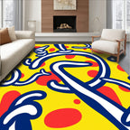 Bold Blue White Swirl Yellow Red Dots Rug