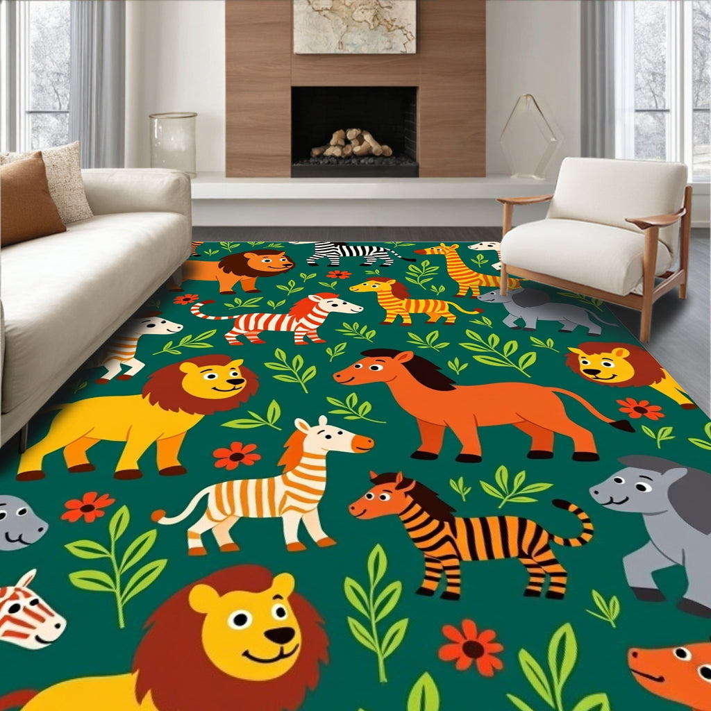 Playful Jungle Animals Medley Rug