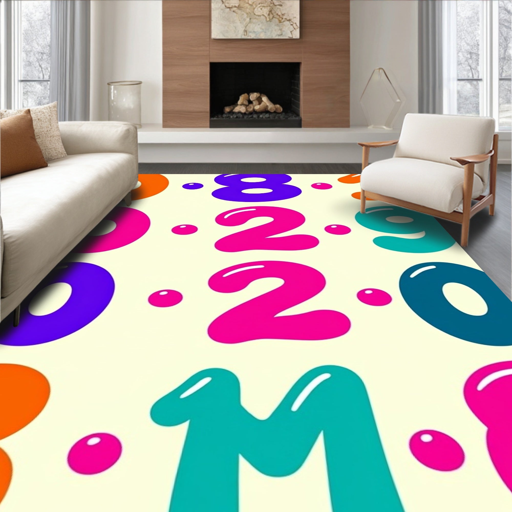 Bright Colorful Number Bubble Collection Rug