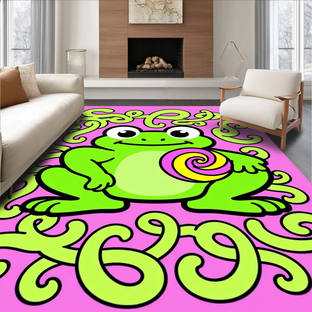 Whimsical Green Frog Lollipop Swirl Rug
