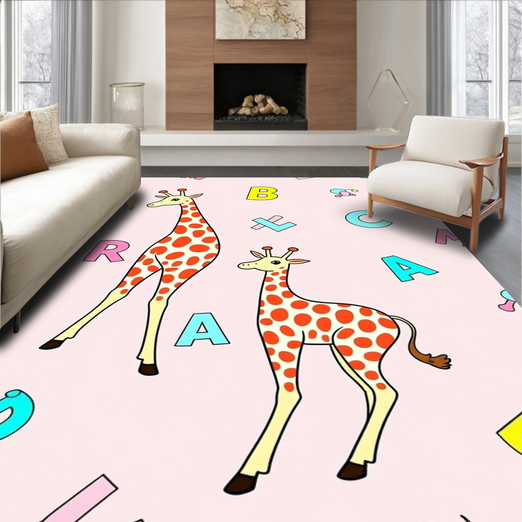 Playful Giraffes and Alphabet Picnic Rug
