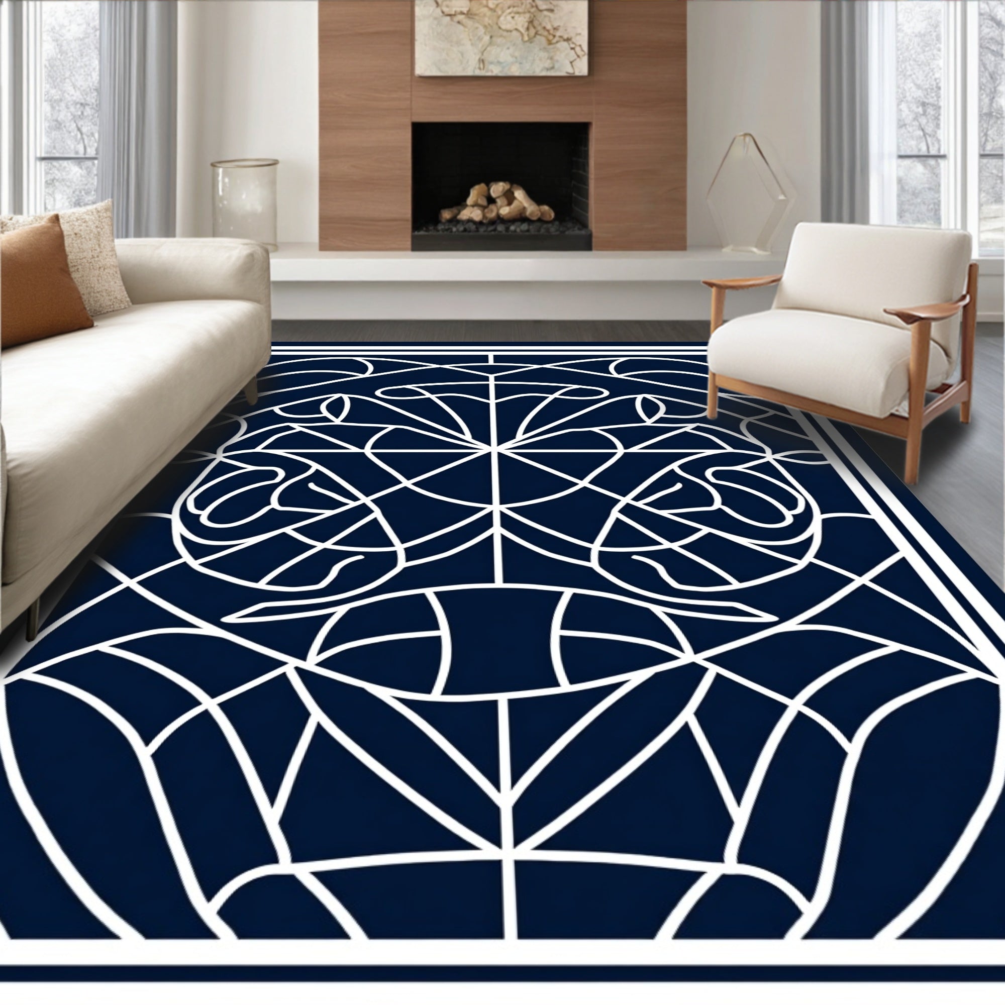 Deep Blue Stained Glass Ornament Rug