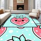 Cute Pink Strawberry Mint Dot Rug