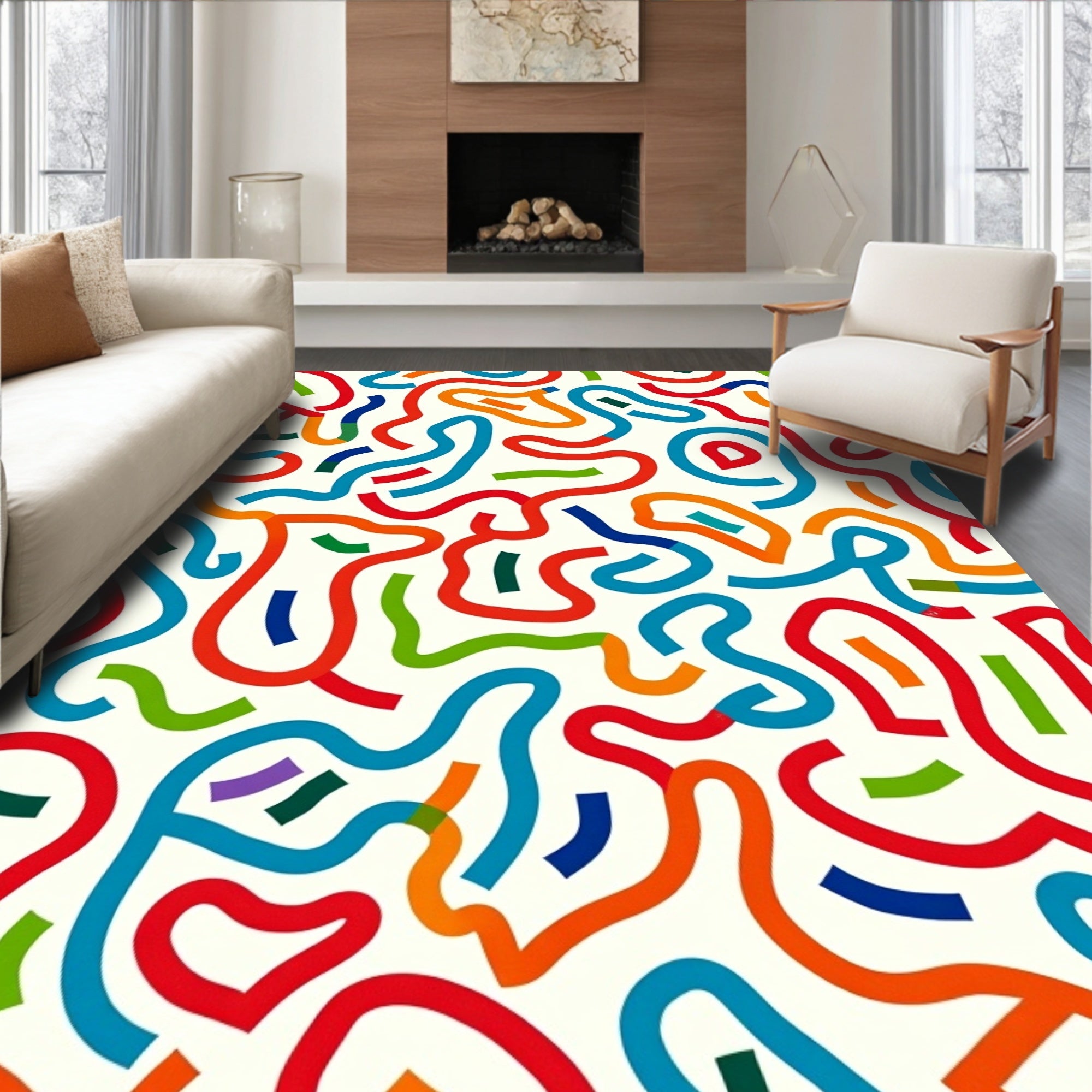 Playful Swirls Colorful Abstract Waves Rug