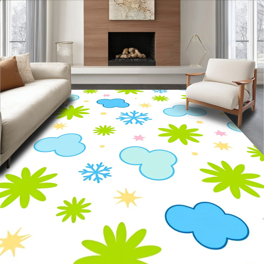 Whimsical Cloud Snowflake Star Burst Rug