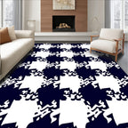 Dark Blue White Jagged Houndstooth Rug
