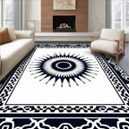 Dark Blue Sunburst Frame Rug