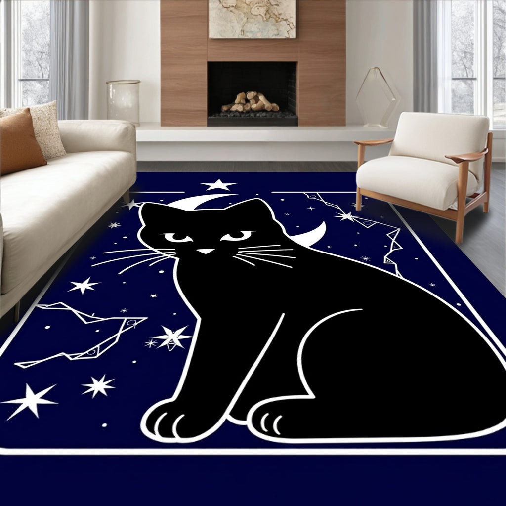 Midnight Black Cat Celestial Night Rug