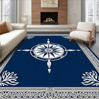 Classic Blue Compass Rose Border Rug