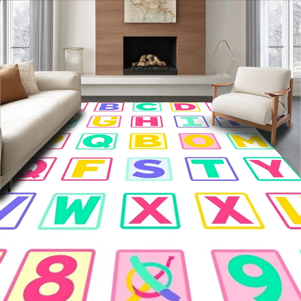 Playful Alphabet Blocks Pastel Grid Rug