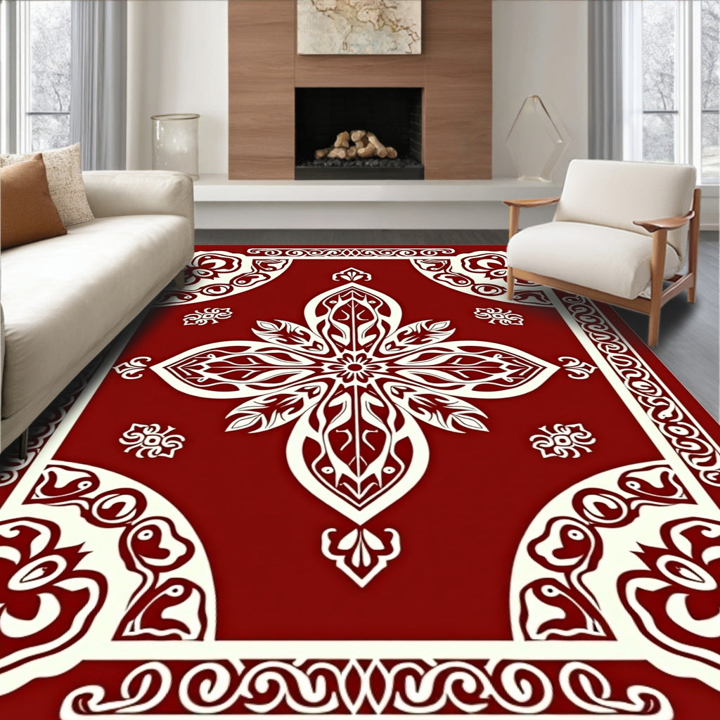 Crimson Floral Medallion Lattice Rug