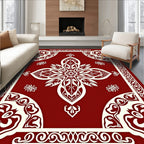 Crimson Floral Medallion Lattice Rug