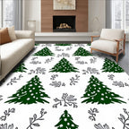 Dark Green Christmas Tree Folk Art Rug