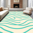 Cream Teal Abstract Wavy Lines Rug