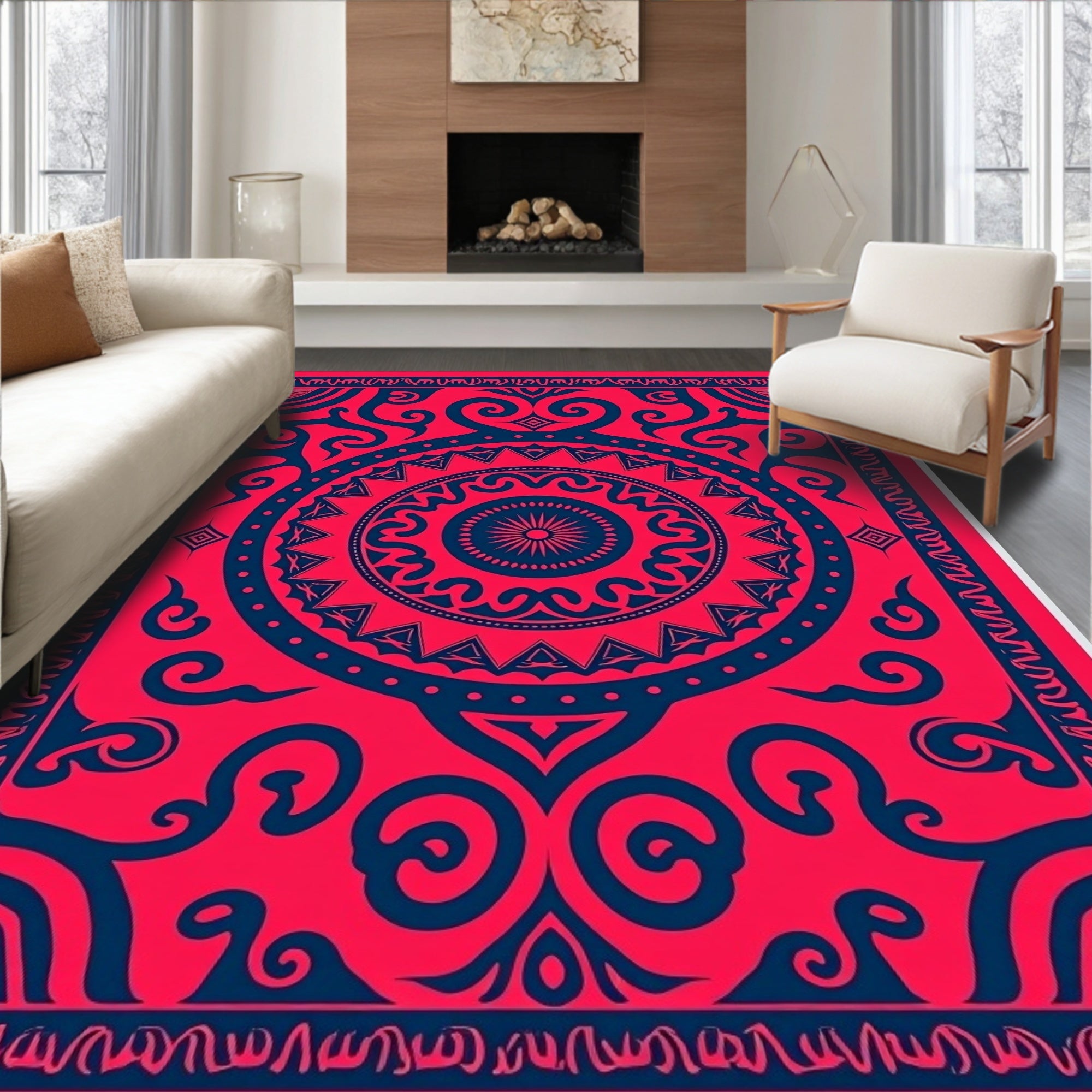Vibrant Crimson Tribal Medallion Rug