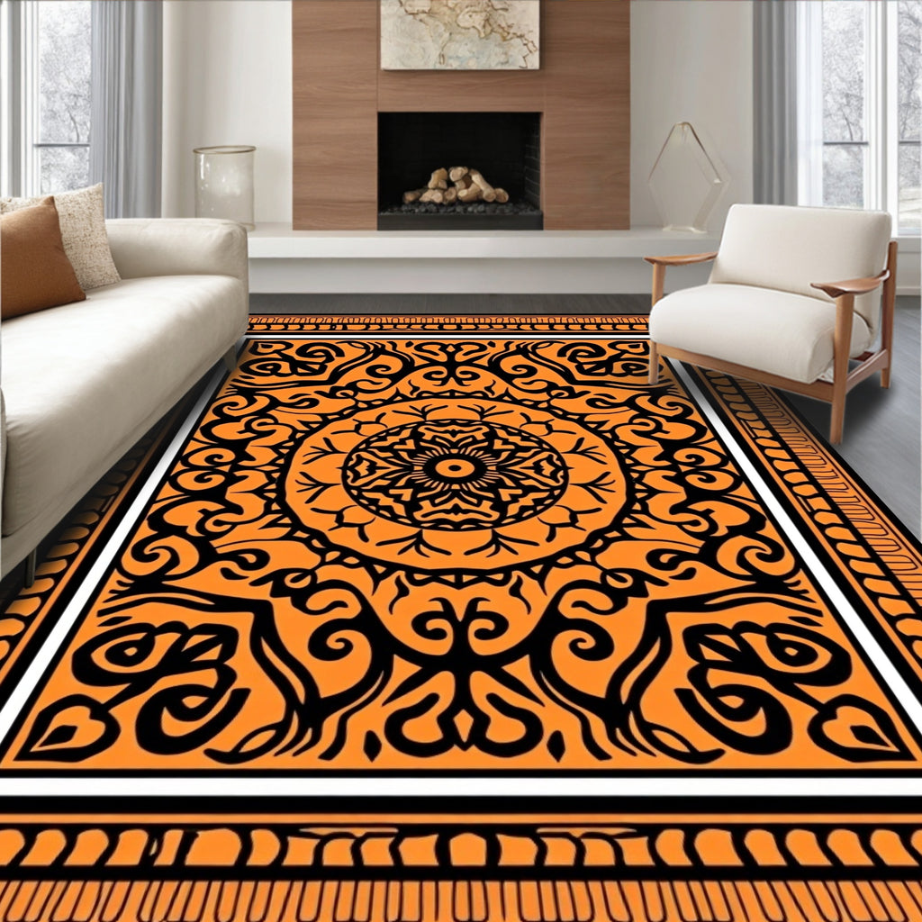 Orange and Black Intricate Medallion Rug