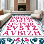 Pink Floral Border Alphabet Artwork Rug