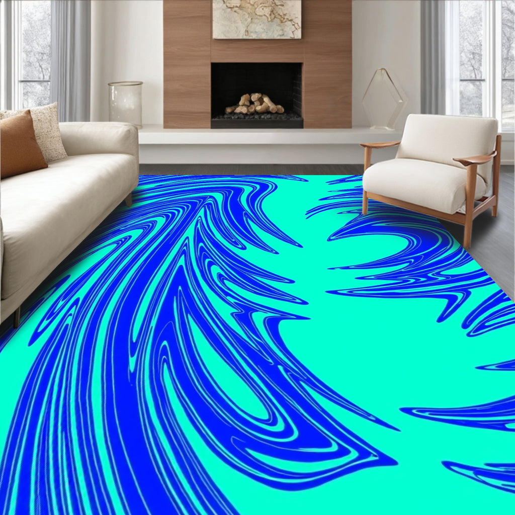 Electric Blue Flowing Wave Rug