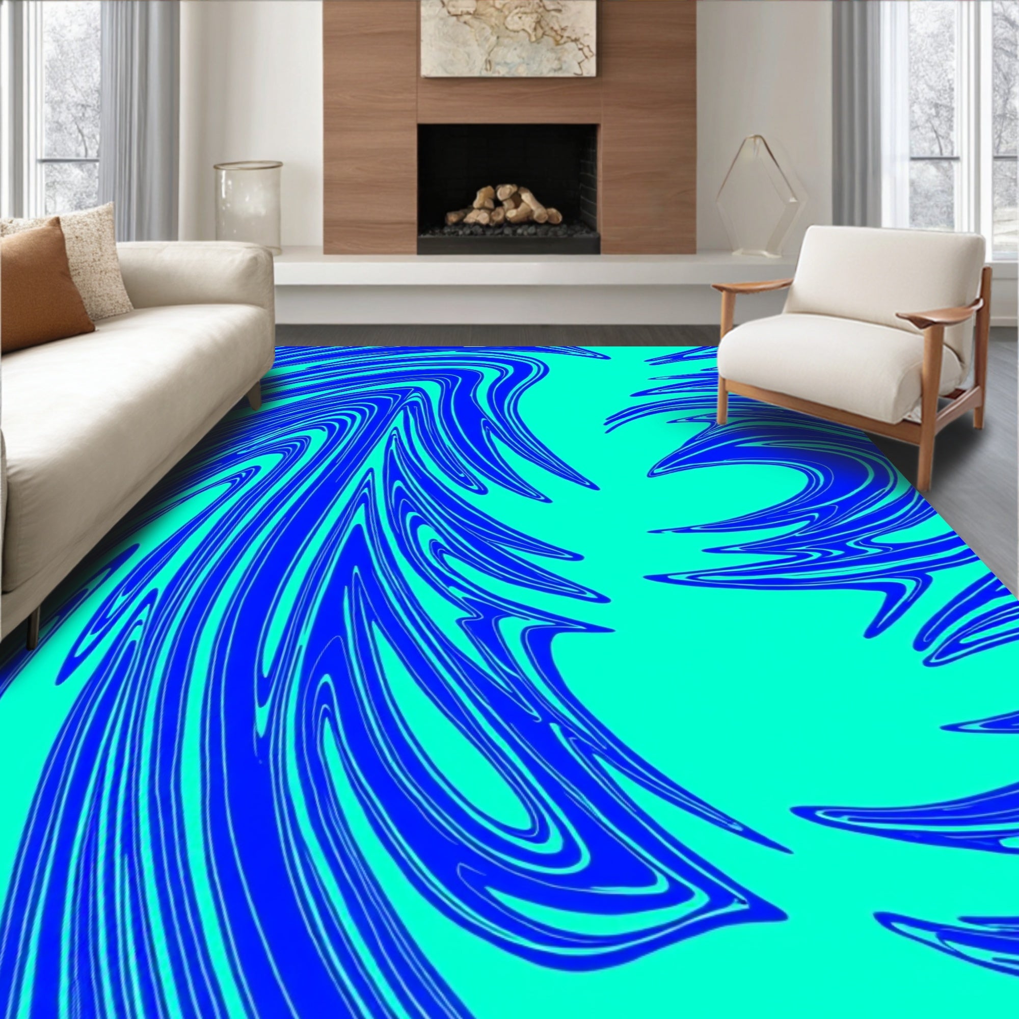 Electric Blue Flowing Wave Rug