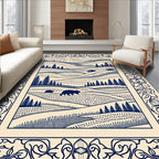 Navy Blue Bear Woodland Landscape Border Rug