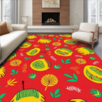 Vibrant Yellow Green Foliage Red Background Rug